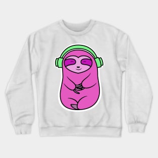 Happy Pink Sloth Listening to Music Crewneck Sweatshirt